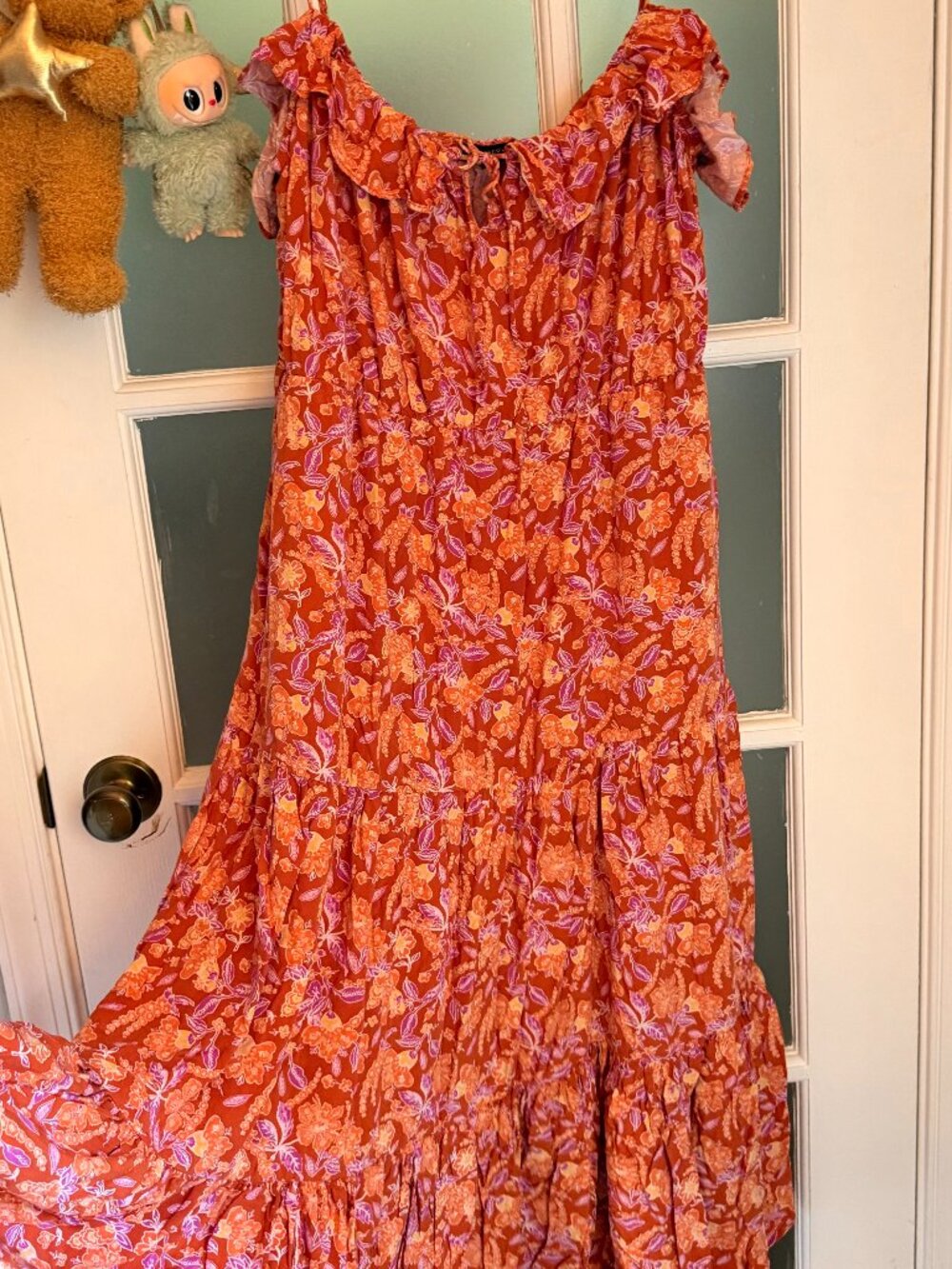 JCREW Tiered Maxi Dress in Painted Block Print with Adjustable Straps & Pockets